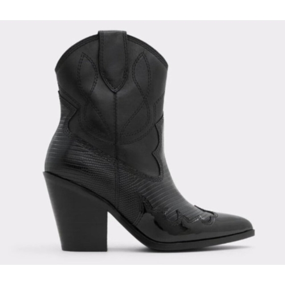 ALDO Nurodeo Black Leather Cowboy Boots Women’s 11 Western Block Heel Pointed - Picture 2 of 15